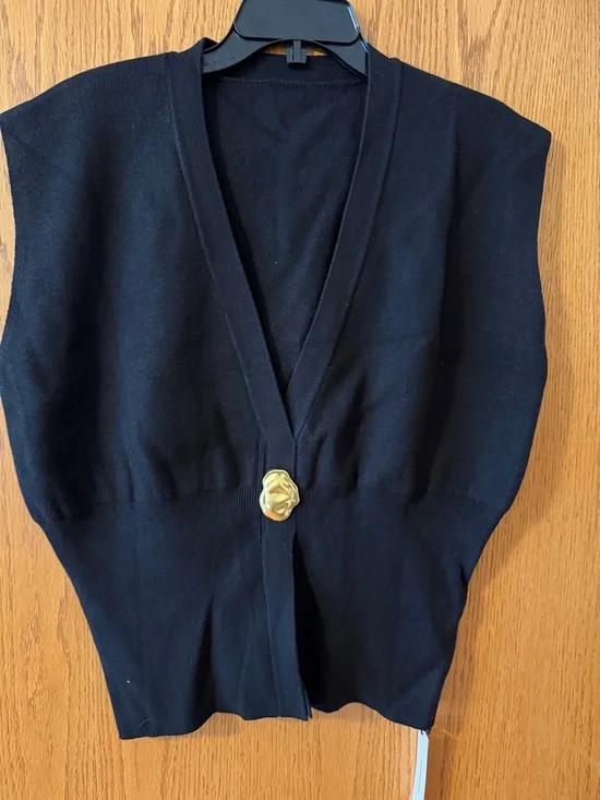 Commense Black Sleeveless V-Neck Tank with Gold Accent - Picture 4 of 6